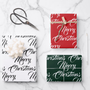 Feuille De Papier Cadeau Joyeux Noël rouge blanc et vert élégant script