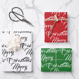 Feuille De Papier Cadeau Joyeux Noël rouge vert blanc élégant