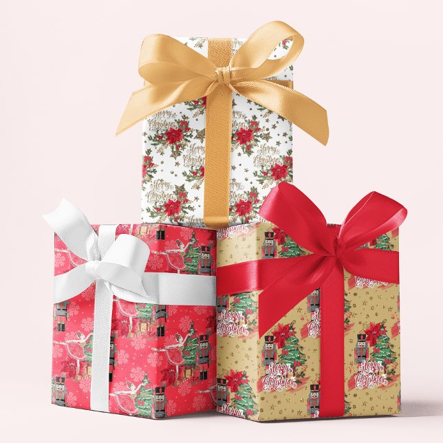 Feuille De Papier Cadeau Joyeux Noël Script Nutcracker Motifs festifs (Créateur téléchargé)