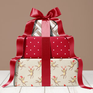 Feuille De Papier Cadeau Joyeux Noël Singe Mignon