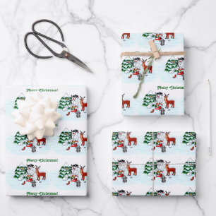 Feuille De Papier Cadeau Joyeux Noël! Snowman avec amis