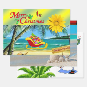 Feuille De Papier Cadeau Joyeux Noël Snowman Beach Bum Père Noël