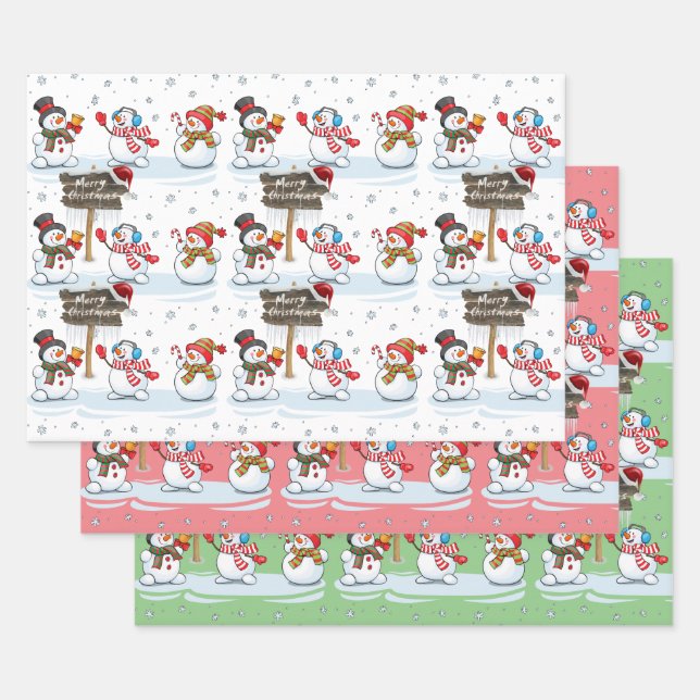 Feuille De Papier Cadeau Joyeux Noël Snowman Santa Hat Motif (Lot)