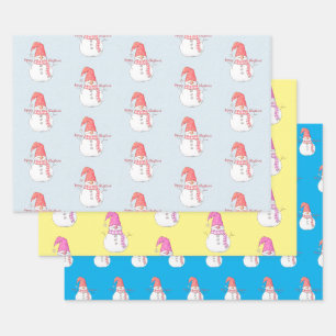 Feuille De Papier Cadeau Joyeux Noël Snowmen Motifs