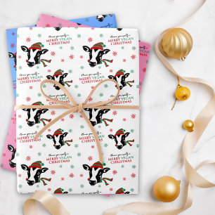 Feuille De Papier Cadeau Joyeux Noël Vegan, Vache mignonne,