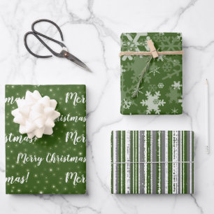 Feuille De Papier Cadeau Joyeux Noël Vert gris hiver
