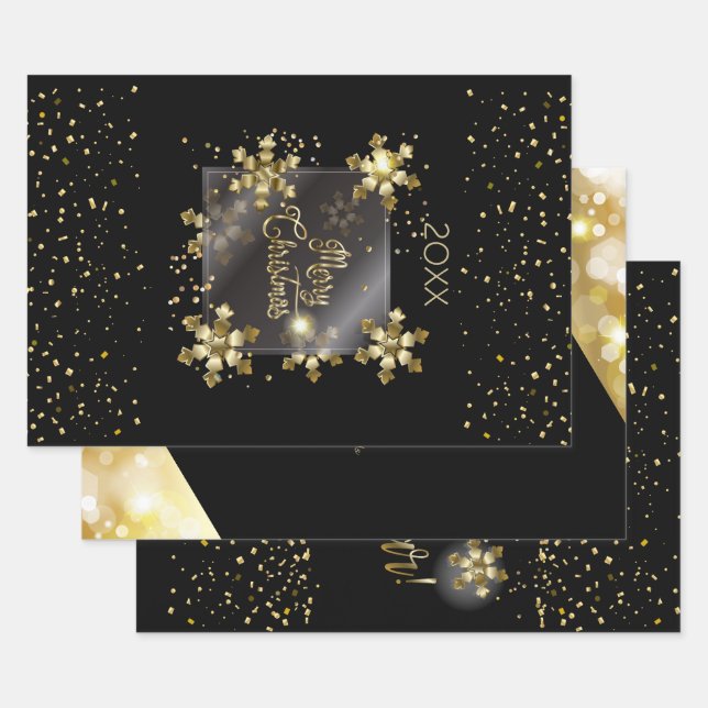 Feuille De Papier Cadeau Joyeux Nouvel An 20XX & Gold Noël Luxe (Lot)
