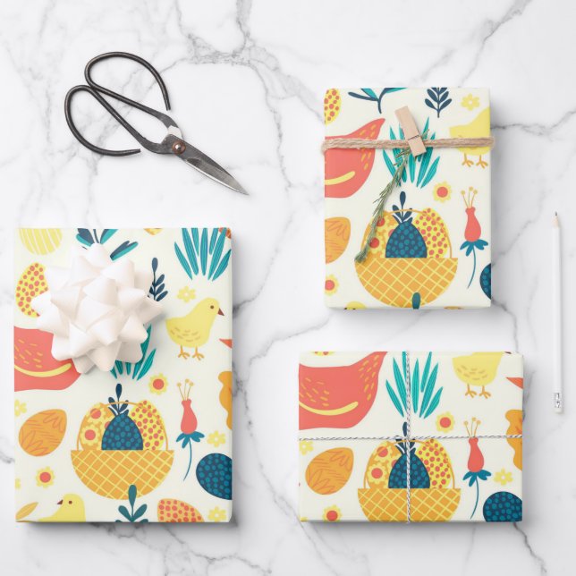 Feuille De Papier Cadeau Joyeux Pâques mignonne poulet Vintage (Recto)