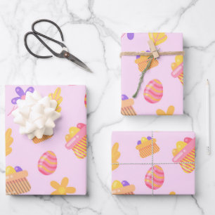 Feuille De Papier Cadeau Joyeux Pâques violettes