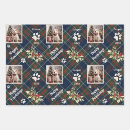 Feuille De Papier Cadeau Joyeux Pawlidays Chien Bleu Plaid Noël