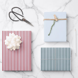 Feuille De Papier Cadeau Joyeux Père Noël bleu clair rayé