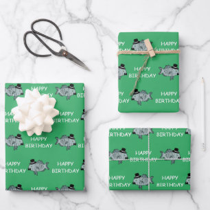 Feuille De Papier Cadeau Joyeux Poisson Sophistiqué Anniversaire