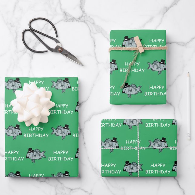 Feuille De Papier Cadeau Joyeux Poisson Sophistiqué Anniversaire (Recto)