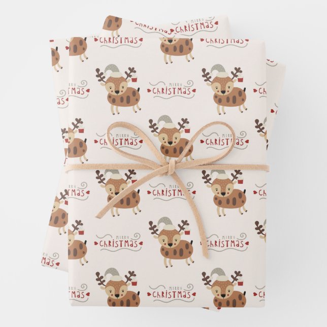 Feuille De Papier Cadeau Joyeux renne de Noël Bébé (En situation)
