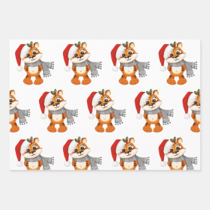 Feuille De Papier Cadeau Joyeux tigre de Noël mignon
