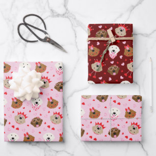 Feuille De Papier Cadeau Joyeux Valentines Day Golden Retriever Dogs