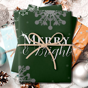 Feuille De Papier Cadeau Joyeux vert et flèches de neige brillantes Noël