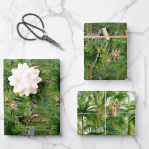 Feuille De Papier Cadeau Jungle, tropical, oiseaux, toucan, perroquets, tig