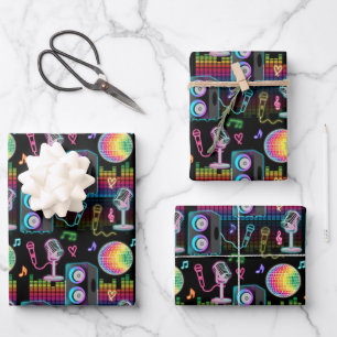 Feuille De Papier Cadeau Karaoké Néon Lumineux Chanson Musique Fête