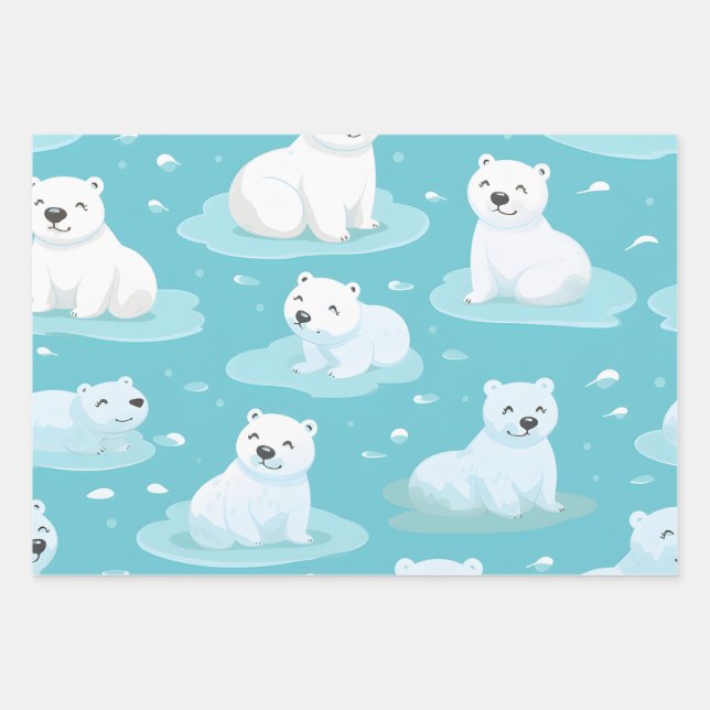 Feuille De Papier Cadeau Kawaii Bébé mignon Ours Polaires (Devant)