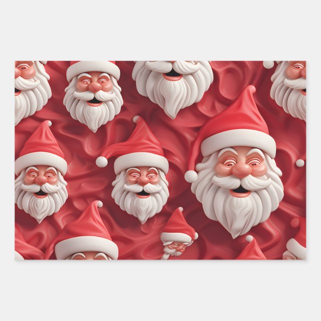 Feuille De Papier Cadeau Kawaii Cute 3D Père Noël (Devant)
