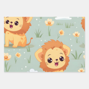 Feuille De Papier Cadeau Kawaii Cute Lion Cubs