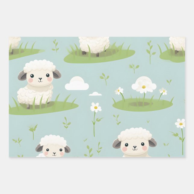Feuille De Papier Cadeau Kawaii mignon mouton bébé (Devant)