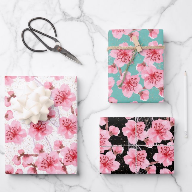 Feuille De Papier Cadeau kawaii pink cherry blossoms (Recto)