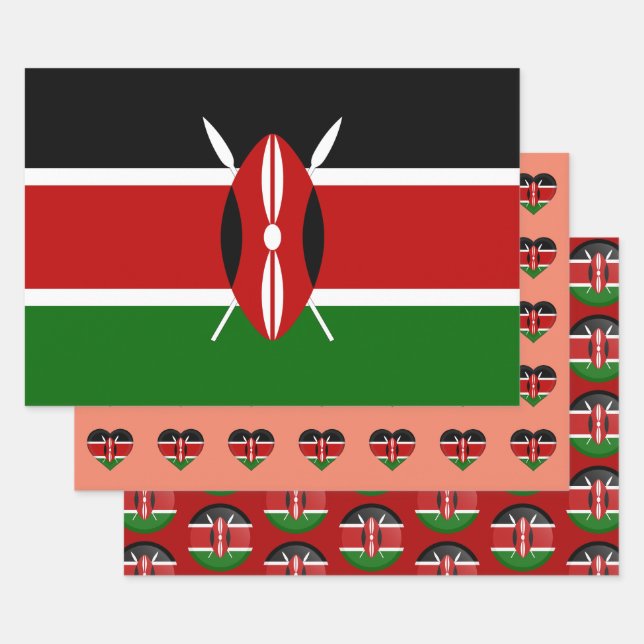 Feuille De Papier Cadeau Kenya Flag, Heart & Kenyan Fashion Set (Lot)