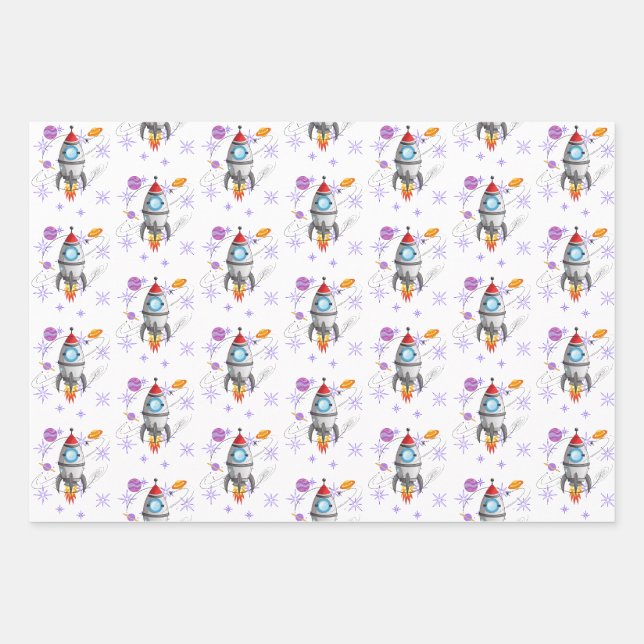 Feuille De Papier Cadeau Kids Rocket Ship Space Travel (Devant)