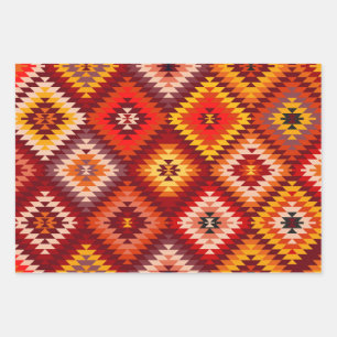 Feuille De Papier Cadeau Kilim Rug Style rhombus - feu rouge