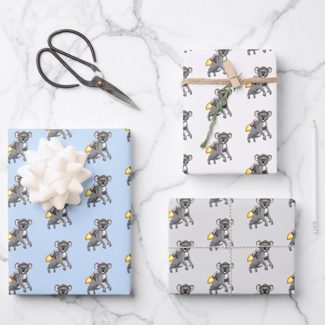 Feuille De Papier Cadeau Koala Bear Fusée (Recto)