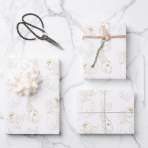Feuille De Papier Cadeau Koi japonais en blanc et or