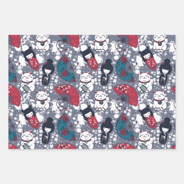 Feuille De Papier Cadeau Kokeshi (Devant)