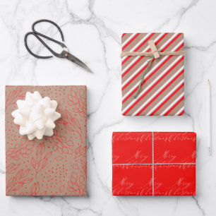 Feuille De Papier Cadeau Kraft Brown clair, rouge et blanc