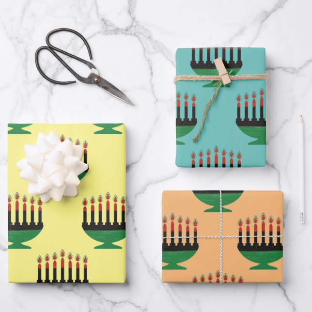 Feuille De Papier Cadeau Kwanzaa Couleurs Kinara (Recto)