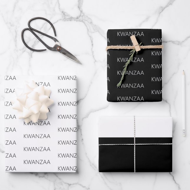 Feuille De Papier Cadeau Kwanzaa noir et blanc moderne (Recto)