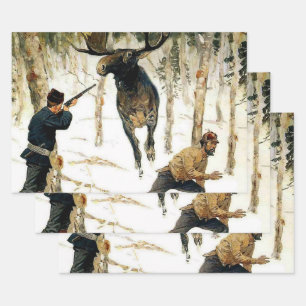 Feuille De Papier Cadeau La chasse à l'orignal par Frederic Remington