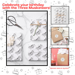 Feuille De Papier Cadeau La fête d'anniversaire des trois mousquetaires