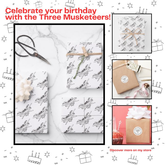 Feuille De Papier Cadeau La fête d'anniversaire des trois mousquetaires (Créateur téléchargé)