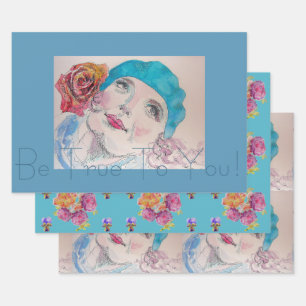 Feuille De Papier Cadeau La Fille Avec La Roseraie Rouge Beret Aquarelle So