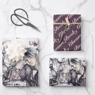 Feuille De Papier Cadeau La fille lisant un livre