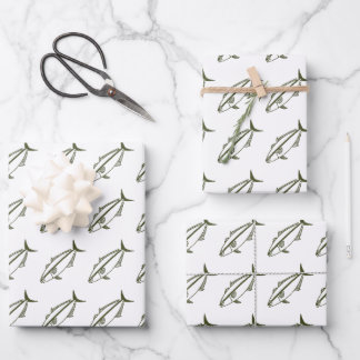 Feuille De Papier Cadeau La sériole en vert de l'armée sur blanc en gros
