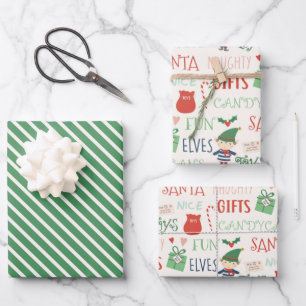 Feuille De Papier Cadeau La typographie des elfes de Père Noël et les enfan