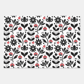 FEUILLE DE PAPIER CADEAU LADYBUGS & FLEURS