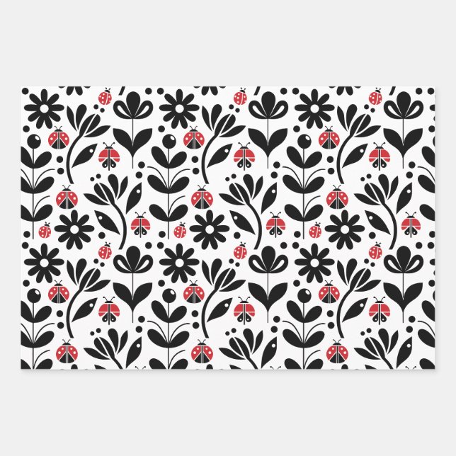 FEUILLE DE PAPIER CADEAU LADYBUGS & FLEURS (Devant)