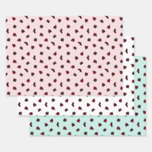 Feuille De Papier Cadeau Ladybugs Motif rose blanc Turquoise