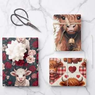 Feuille De Papier Cadeau Laine de vache des Highlands rose rose
