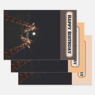 Feuille De Papier Cadeau L'Amour De La Giraffe Au Feu De La Lune, Anniversa