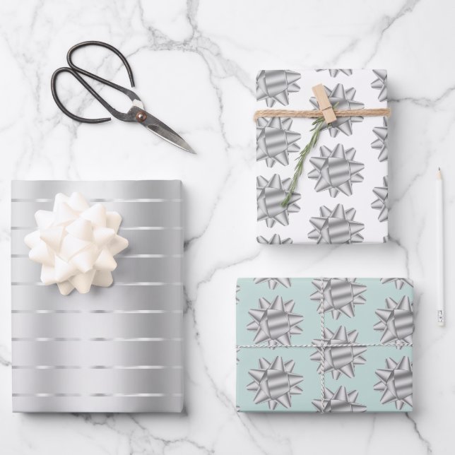 Feuille De Papier Cadeau Lancement de mariage Ruban argenté à la menthe (Recto)